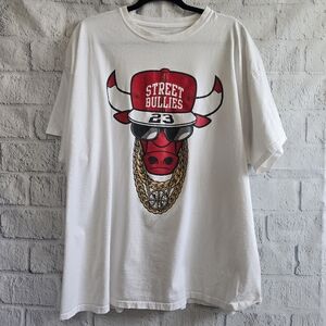 90s Inspired Chicago Bulls Street Bullies Gold Chain White Graphic Tee 3XL